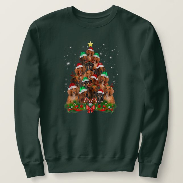 Christmas Dachshund tree Funny Pajamas Xmas  Sweatshirt (Design Front)