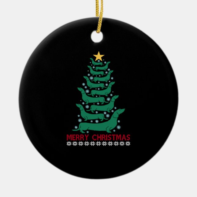 Christmas Dachshund Tree Merry Xmas Doxie Dog Love Ceramic Ornament (Front)
