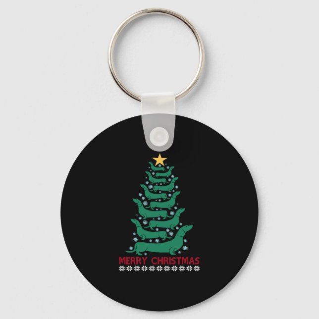 Christmas Dachshund Tree Merry Xmas Doxie Dog Love Keychain (Front)