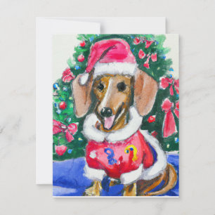 Christmas Dachshund Tree Water Color Painting Holiday Card
