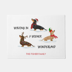 Christmas Dachshund Walking In A Wiener Wonderland Doormat