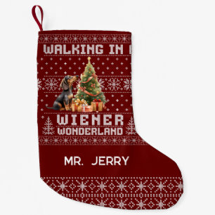 Christmas Dachshund Walking in a Wiener Wonderland Small Christmas Stocking