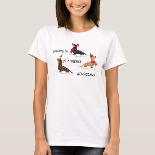 Christmas Dachshund Walking In A Wiener Wonderland T_Shirt