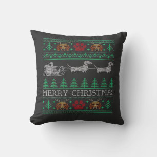 Christmas Dachshund Wiener Dog Dachshund Ugly Chri Throw Pillow