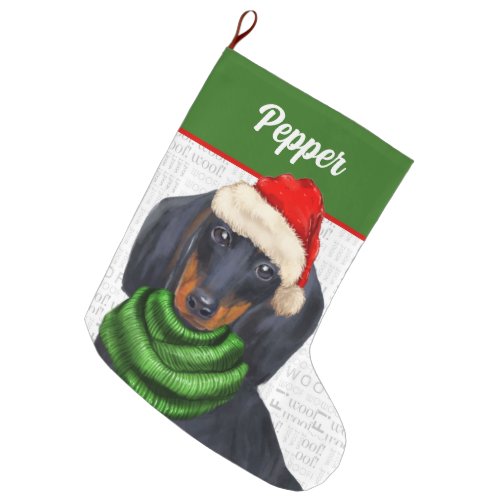 Christmas Dachshund with Dogs Name Large Christmas Stocking