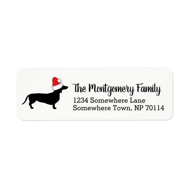 Christmas Dachshund with Santa Hat & Family Name Label (Front)