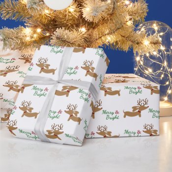 Christmas Dachshund Wrapping Paper Merry & Bright by Smoothe1 at Zazzle