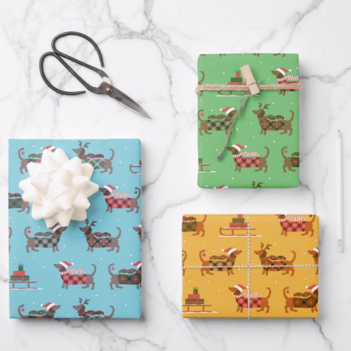 Christmas Dachshund Wrapping Paper Set of 3