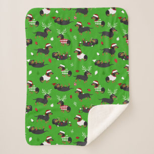Christmas Dachshunds Green Sherpa Blanket