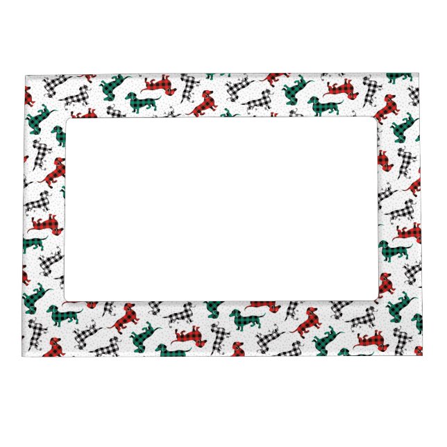 Christmas Dachshunds in Buffalo Plaid Magnetic Frame (Front)