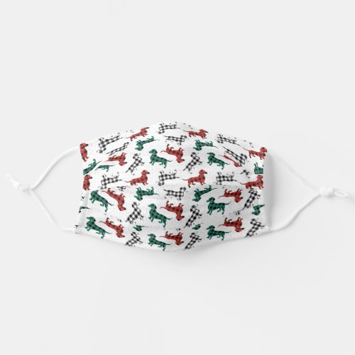 Christmas Dachshunds in Red Green Buffalo Plaid Adult Cloth Face Mask