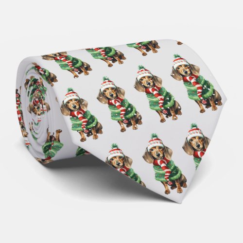Christmas Dachshunds In Snowflakes Neck Tie