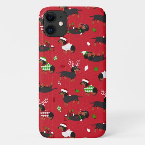 Christmas Dachshunds Red iPhone 11 Case