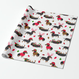 Christmas Dachshunds White Wrapping Paper