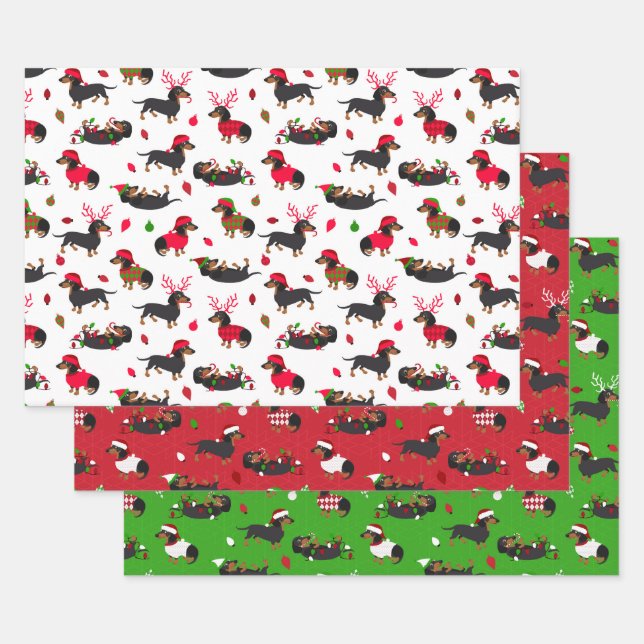 Christmas Dachshunds Wrapping Paper Sheets (Set)