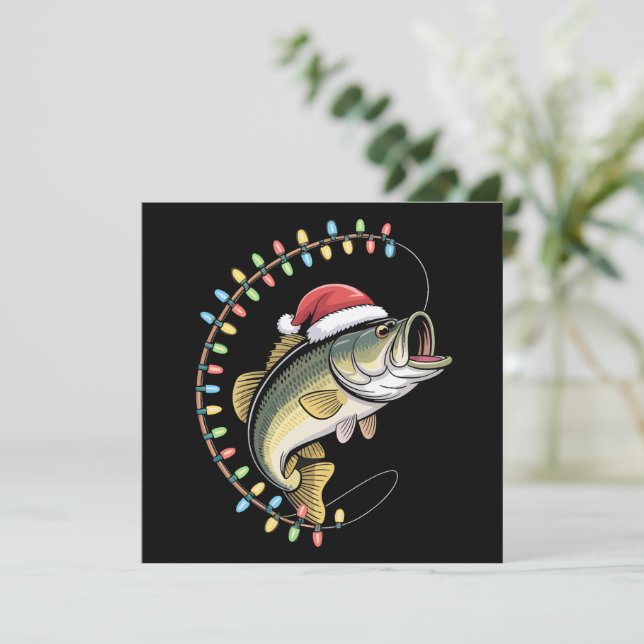 Christmas Dad Bass Fish Funny Fishing Fisherman Holiday Card (Standing Front)