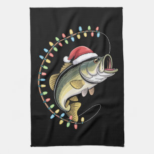 Christmas Dad Bass Fish Funny Fishing Fisherman Kitchen Towel