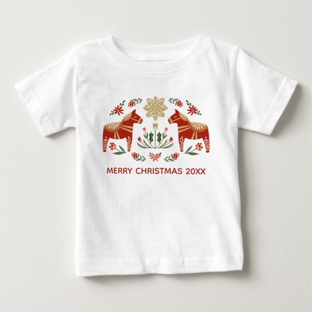 Christmas Dala Horse Baby T-Shirt (Front)