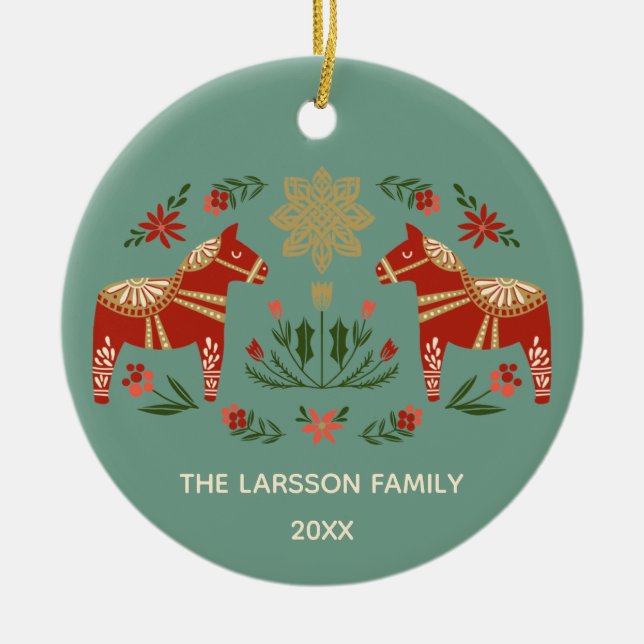 Christmas Dala Horse Ceramic Ornament (Front)