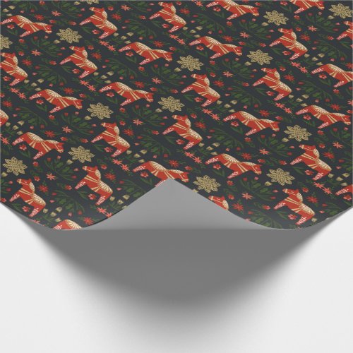 Christmas Dala Horse charcoal Wrapping Paper