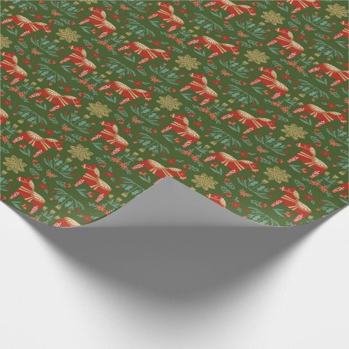 Christmas Dala Horse green Wrapping Paper