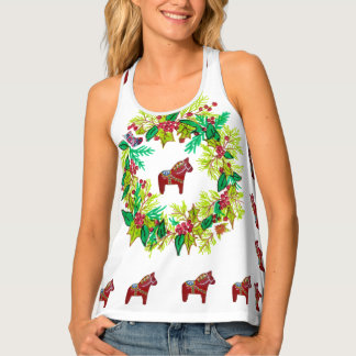 Christmas Dala Horse Wreath Tank Top