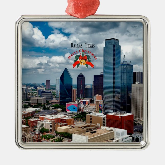 Christmas, Dallas, Texas skyline Metal Ornament (Front)