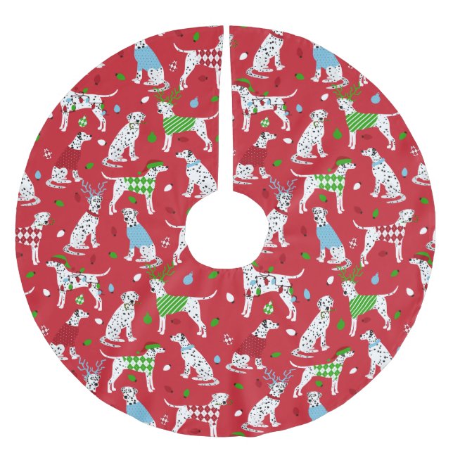 Christmas Dalmatian Brushed Polyester Tree Skirt (Front)