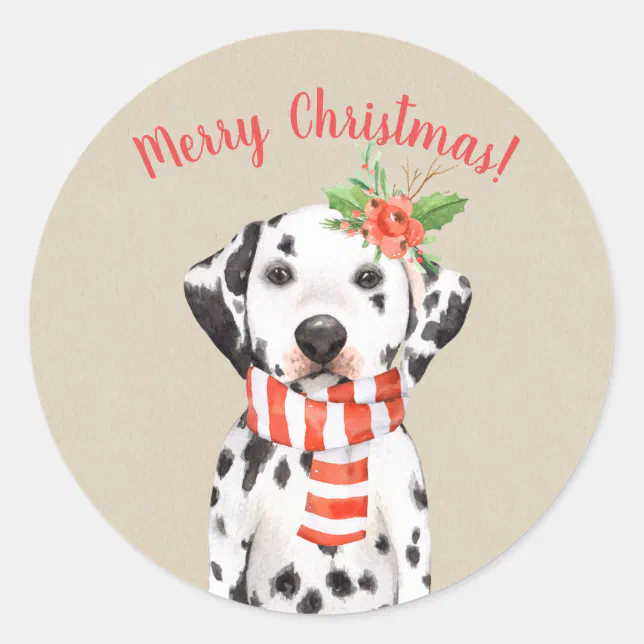 Christmas Dalmatian Dog Country Holiday Custom Classic Round Sticker 