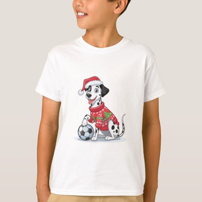 Christmas Dalmatian Dog with Soccer Ball T-Shirt (Front)