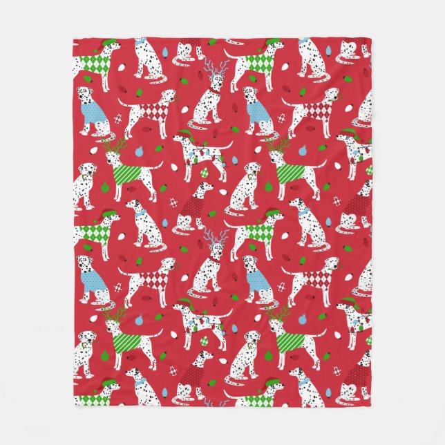 Christmas Dalmatian Fleece Blanket (Front)