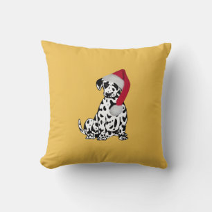 Christmas Dalmatian Gold Throw Pillow