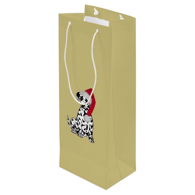 Christmas Dalmatian Gold Wine Gift Bag (Back Angled)