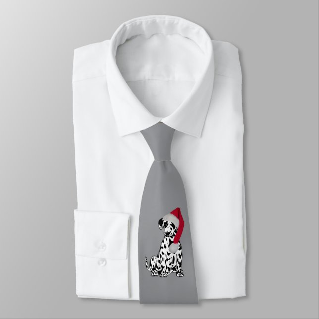 Christmas Dalmatian Gray Neck Tie (Tied)