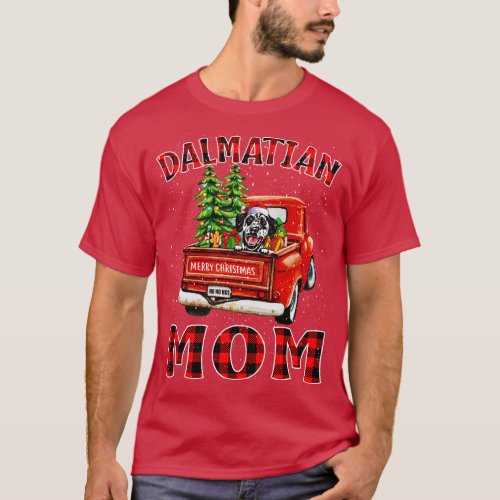 Christmas Dalmatian Mom Santa Hat Truck Tree Plaid T_Shirt