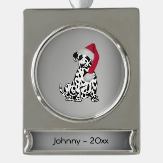 Christmas Dalmatian Personalized Date Silver Plated Banner Ornament