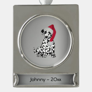 Christmas Dalmatian Personalized Date Silver Plated Banner Ornament