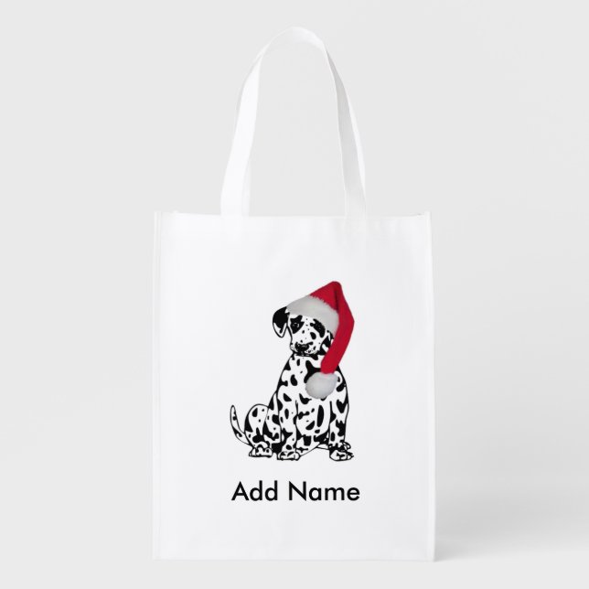 Christmas Dalmatian Personalized Grocery Bag (Front)