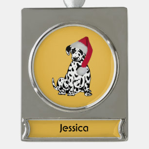 Christmas Dalmatian Personalized Photo Silver Plated Banner Ornament