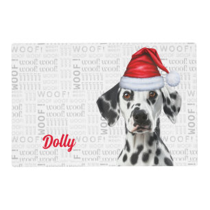 Christmas Dalmatian Santa Dog with Name Pet Placemat