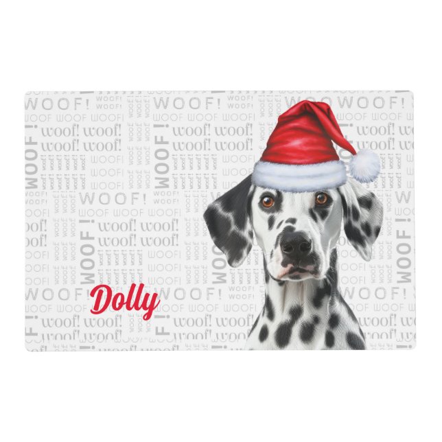 Christmas Dalmatian Santa Dog with Name Pet Placemat (Front)