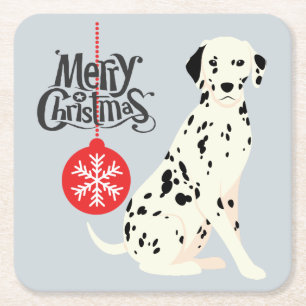 Christmas Dalmatian Square Paper Coaster