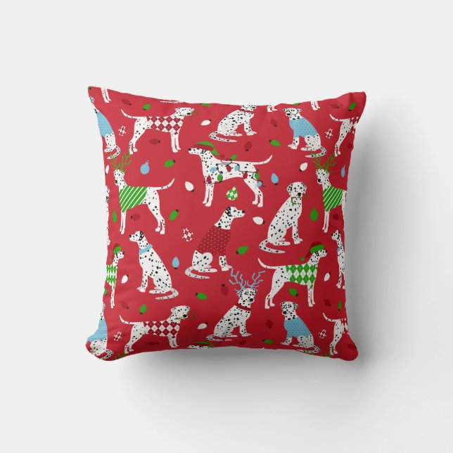 Christmas Dalmatian Throw Pillow (Front)
