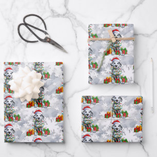Christmas Dalmatian Wearing Santa Hat Lights Cute Wrapping Paper Sheets