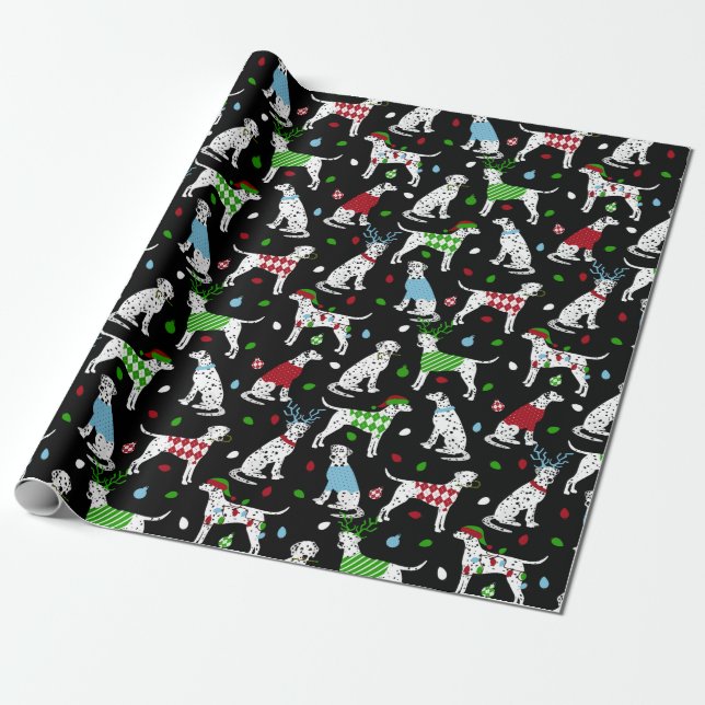 Christmas Dalmatian Wrapping Paper (Unrolled)