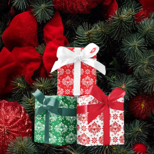 Christmas Damask Pattern on Custom Background Wrapping Paper Sheets