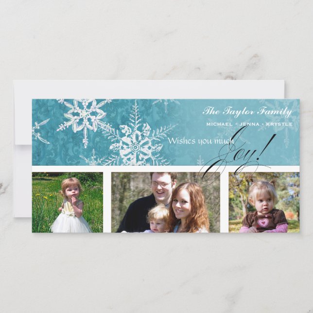 Christmas Damask Snowflake - Teal Ocean Blue Card (Front)
