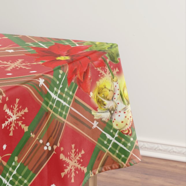 Christmas Dancing Baby Angels on Red Plaid Tablecloth (In Situ)