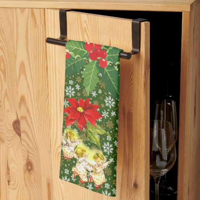 Christmas Dancing Baby Angels on Snowflakes Kitchen Towel (Thirds Fold)