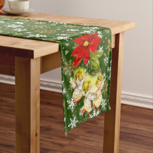 Christmas Dancing Baby Angels on Snowflakes Long Table Runner